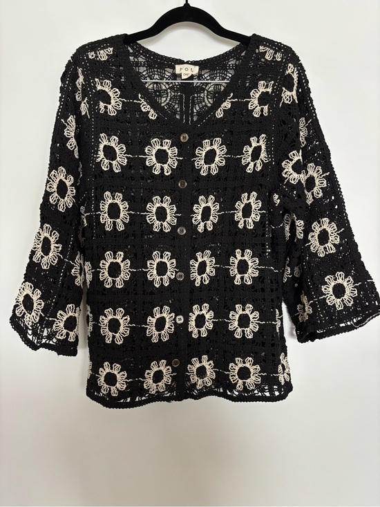POL Sweaters - POL Floral Crochet Button Down Semi Sheer Cardigan One Size